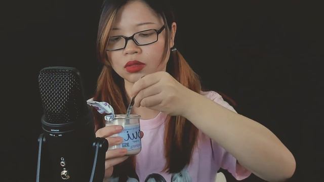 ASMR eating yogurt Asian girl soft Eating Sounds - mukbang with Samson g track pro review sounds