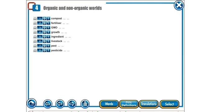 Grade 10 Unit 4 Organic and non organic food Vocabulary p 49