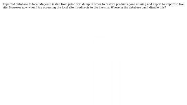 Imported database to local Magento install from prior SQL dump now unable to access always...