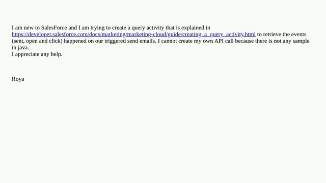Creating a Query Activity in Java