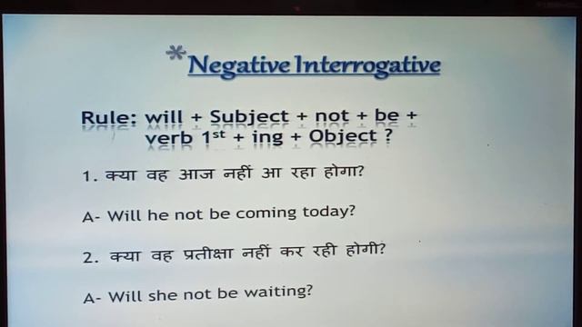 Future Continuous Tense-Interrogative & Negative Interrogative Sentences