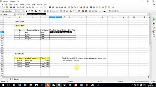 Belajar Excel-VLOOKUP For All Spreadsheet  Ms.ExcelLibreOfficeOpenOffice etc 
