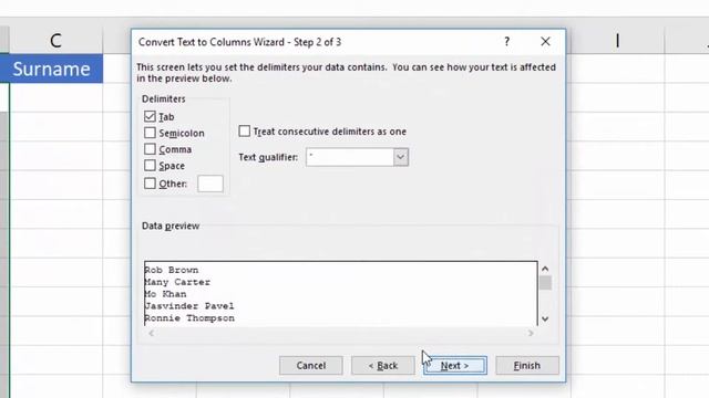 Excel how to split one column into two - shortcut
