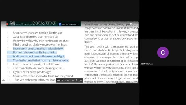 My Mistress' Eyes | Sonnet 130 by Shakespeare | live session | Dr. Gem Cherian