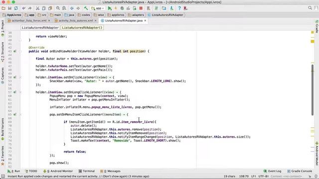 V22  [AppLivros] Listagem de Autores   RecyclerView + Adapter + Activity + Layouts + SugarORM