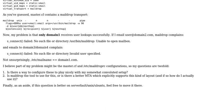 maildrop/postfix with multiple mydestination locations and virtual users