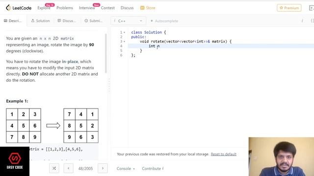 Rotate Image LeetCode Solution in Hindi | LeetCode C++ solution | Placement 100