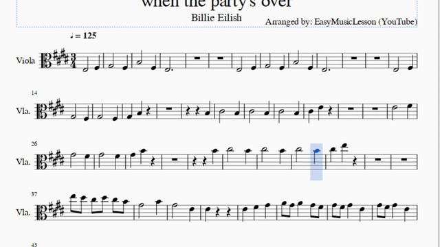 Viola Sheet Music: How to play when the party's over by Billie Eilish