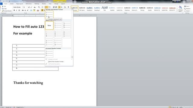 How to Fill auto 123 in Ms Office 2010