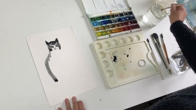 Как нарисовать кота за 3 минуты. Акварель