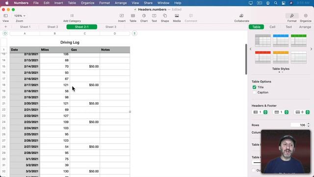 Using Headers and Footers In Numbers