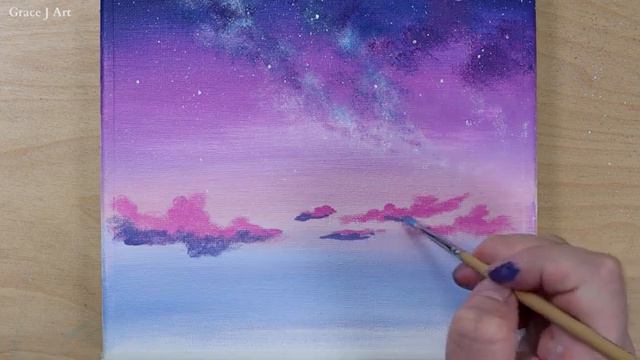 Milky way over the mountain Landscape Acrylic painting PaintingTutorial Painting ASMR