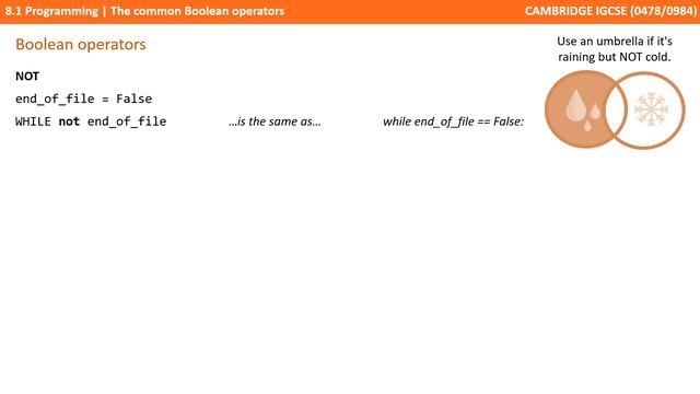 96. CAMBRIDGE IGCSE (0478-0984) 8.1 The common Boolean operators