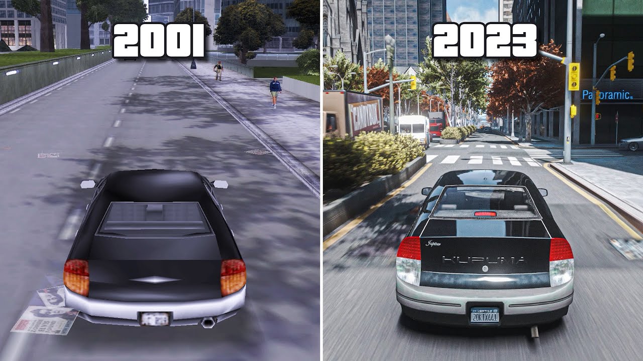GTA III 2001 vs 2023 - Сравнение графики RTX OFF и ON - Ремейк Grand Theft Auto 3 -Моды GTA 5 для ПК