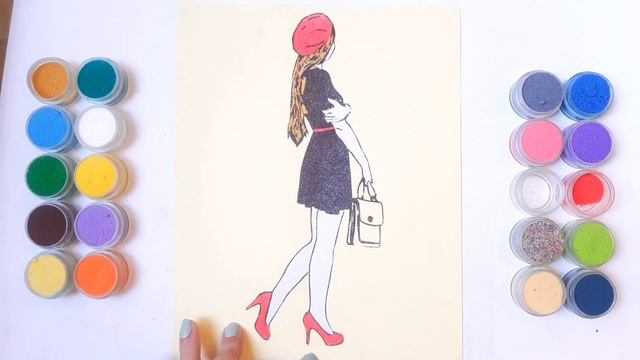 ASMR | Fashionable girl with high heels Sandpainting and coloring #tranhcát