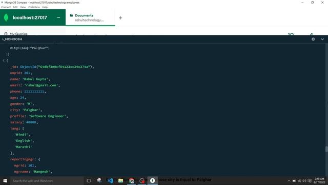 #36: $eq operator in mongodb | Equal Comparison Query Operator | MongoDB Tutorial Hindi