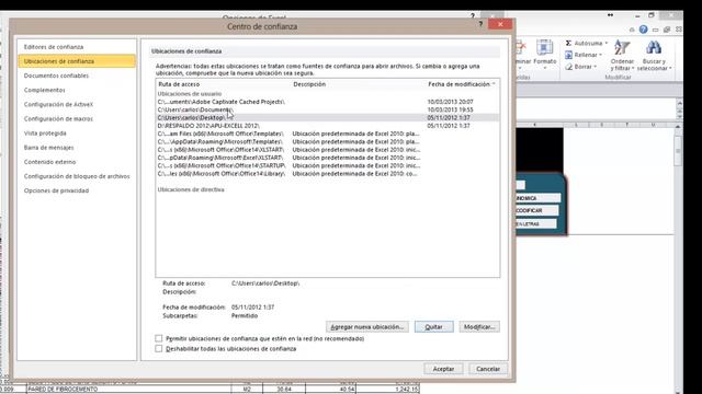 Configuración del centro de confianza de MS Excel 2010