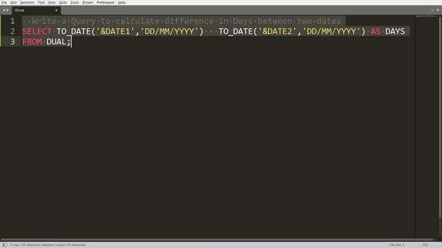 Query to calculate difference in days and months between two user defined dates - Oracle SQL