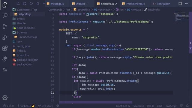 setprefix command with mongo db discord js #1