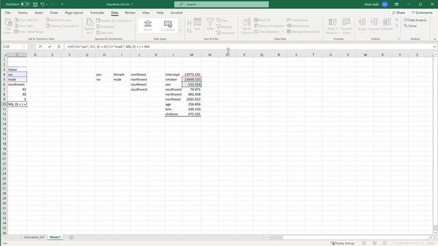 Excel: prediction calculator from MLR OLS results