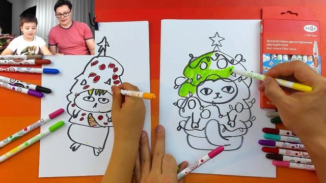 КОТЭ на Новый год - Рисуем Елку фломастерами