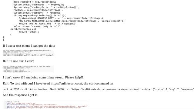 Salesforce: Empty request body when when using curl