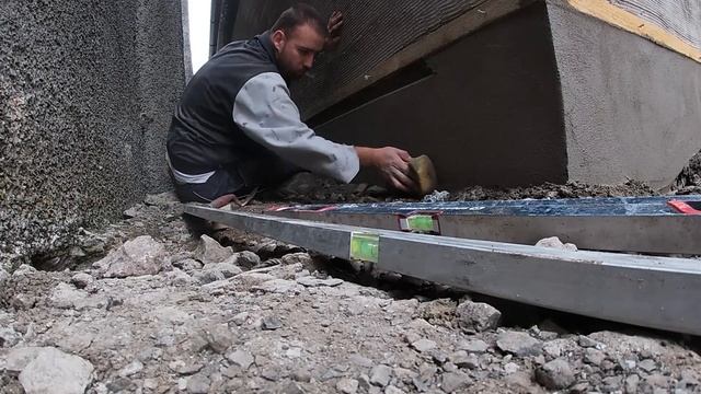 Cutting Sand and Cement Render Plinth base rendering detail