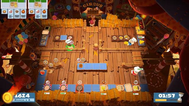 Overcooked 2. Carnival of Chaos 1-3 | 3 players online coop 4 stars | Score: 3472