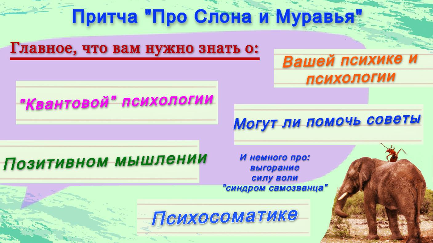 Притча о Слоне и Муравье. О том, как работает наша психика, помогают ли советы и позитивное мышление