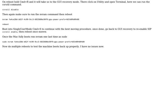 Apple: GPU-defect Macbook Pro 2011 does not accept csrutil disable anymore (10.13.6)