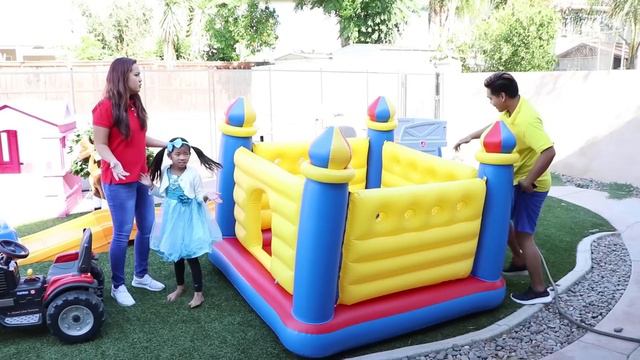 Wendy Pretend Play w/ Giant Mermaid Castle Inflatable Jumping Bouncer