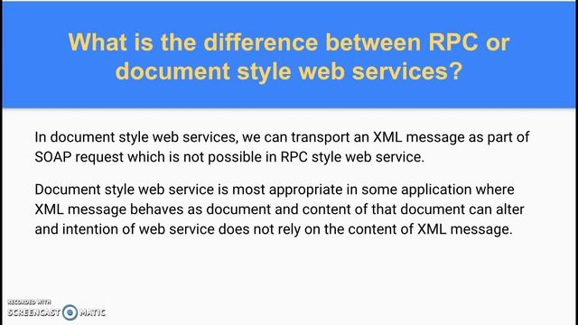 What is the difference between RPC or document style web services?