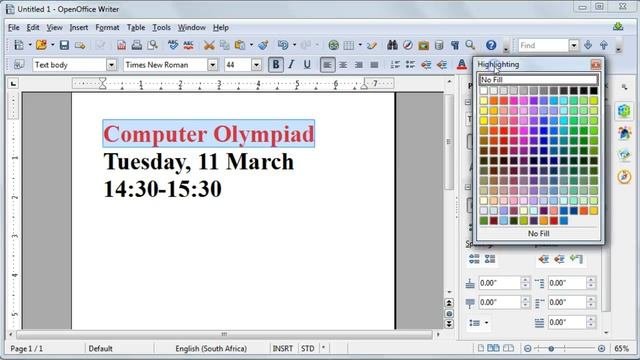 CAT 10 Word Processing OpenOffice Writer - 7 Formatting I Font Colour  Style