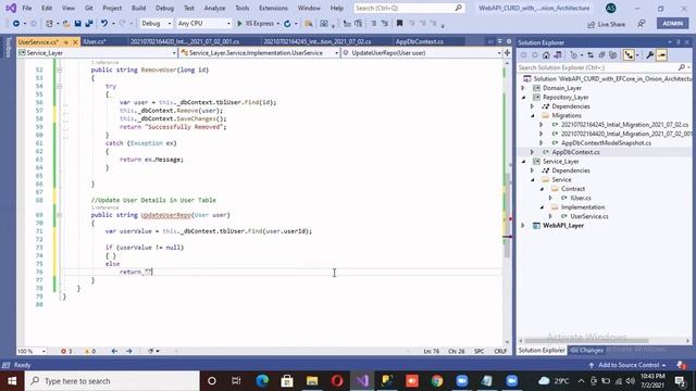 #5 Service Layer (Update) in Core WebAPI for CURD in .NET5 using EFCore with Onion Architecture