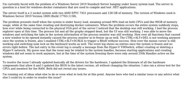 DevOps & SysAdmins: Windows Server 2019 Docker Host hangs under heavy load (2 Solutions!!)
