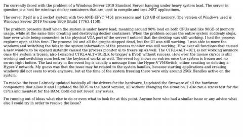 DevOps & SysAdmins: Windows Server 2019 Docker Host hangs under heavy load (2 Solutions!!)