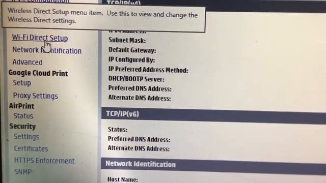 How to setup wireless network and enable wi-fi direct for HP Laser Jet M14w M15w M17w