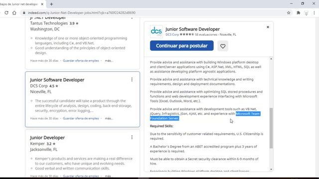 Analizando vacantes para programador de .Net Junior