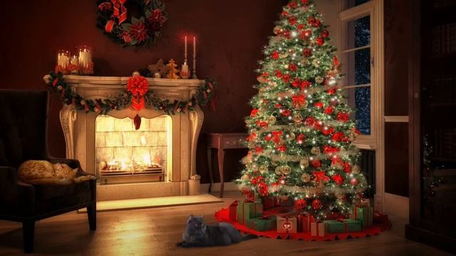 Cozy Christmas Smooth Jazz ?  Fireplace with purring and crackling sounds