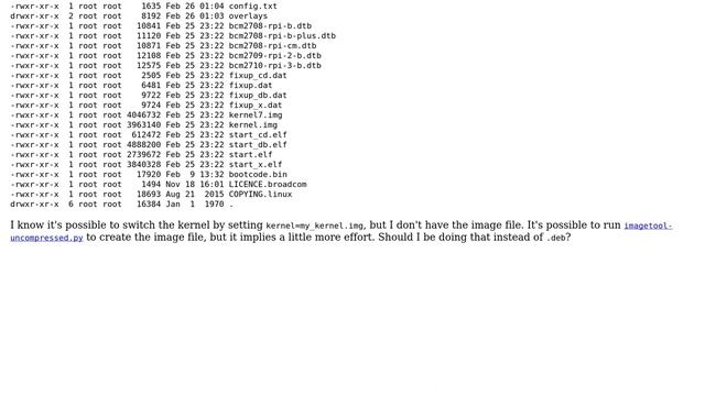 Raspberry Pi: Switch to newer kernel installed via .dpkg