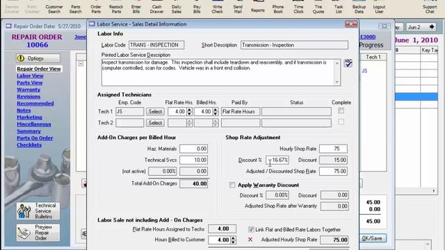 Add a Labor to a Repair Order - Labor Service from List