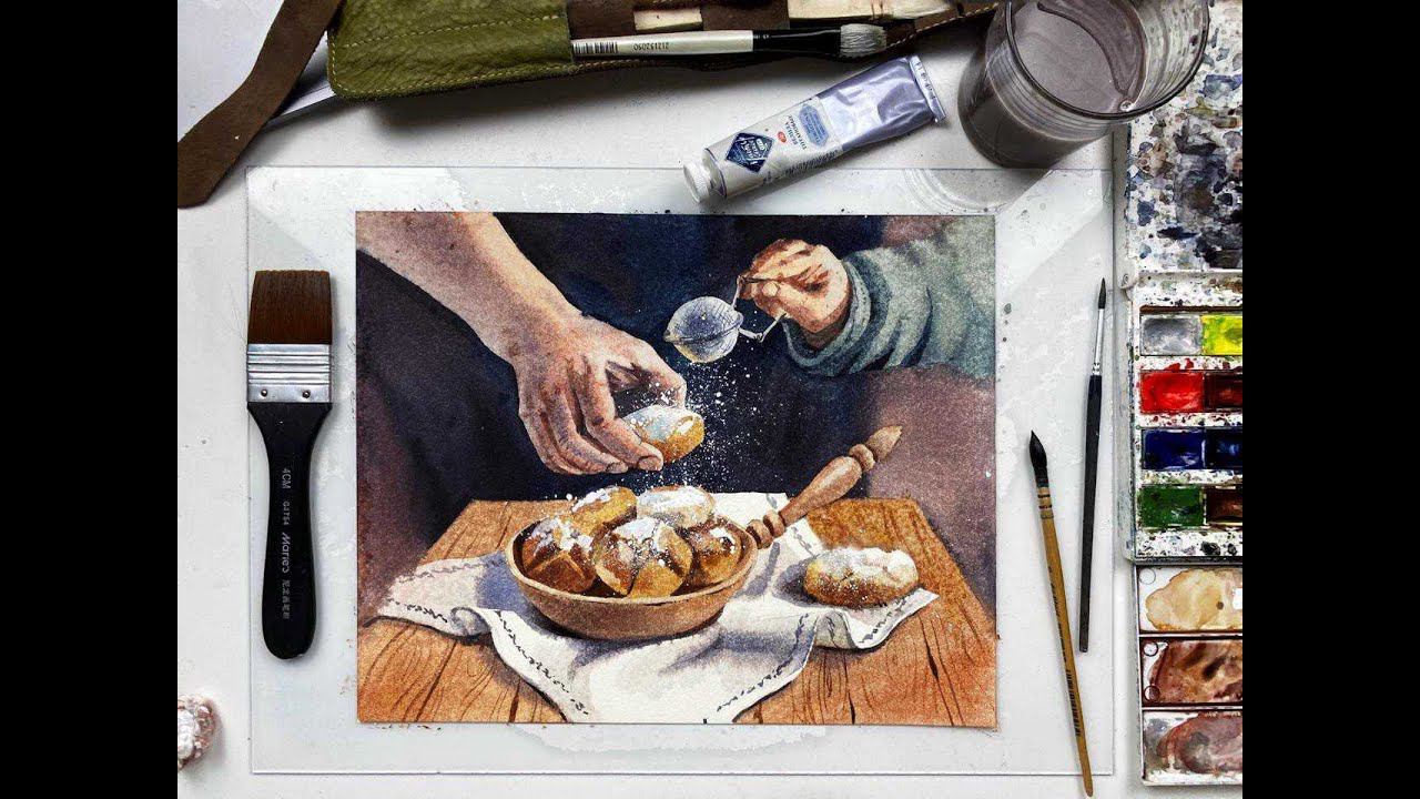 Мастер-класс по акварельной живописи «Сахарная пудра» | Как нарисовать печенье
