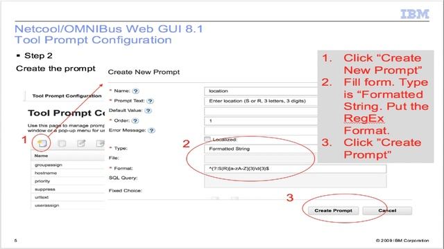 IBM Netcool Web GUI v8 1 - Tool Configuration Prompt Formatted String