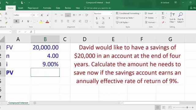 Compound Interest   Calculating Present Value using Excel