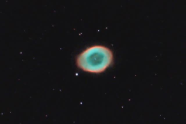 Туманность Кольцо M57 в 150-мм рефлектор. Камера QHY 5III 485C.