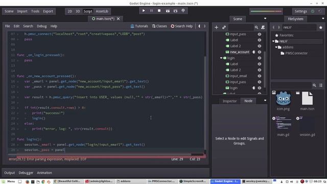 Godot login with PMSConnector -  basic examplevery basic