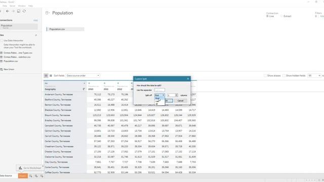 Tableau Pivots and Splits in the Data Connection Pane