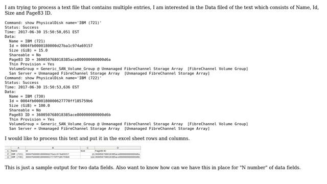 Unix & Linux: Text processing and exporting the content to an excel sheet
