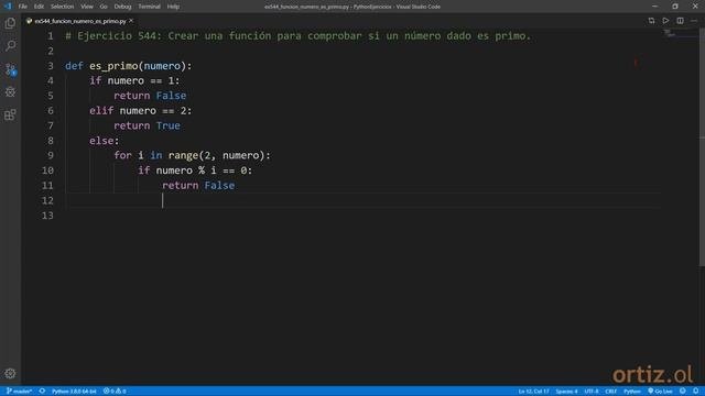 Python - Ejercicio 544: Crear una Función para Comprobar si un Número Dado es Primo