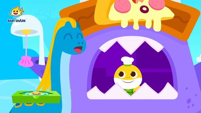 Yum Yum! Baby Shark Cooks Delicious Pizza for Hungry Dinosaur  Story for Kids  Baby Shark Officia